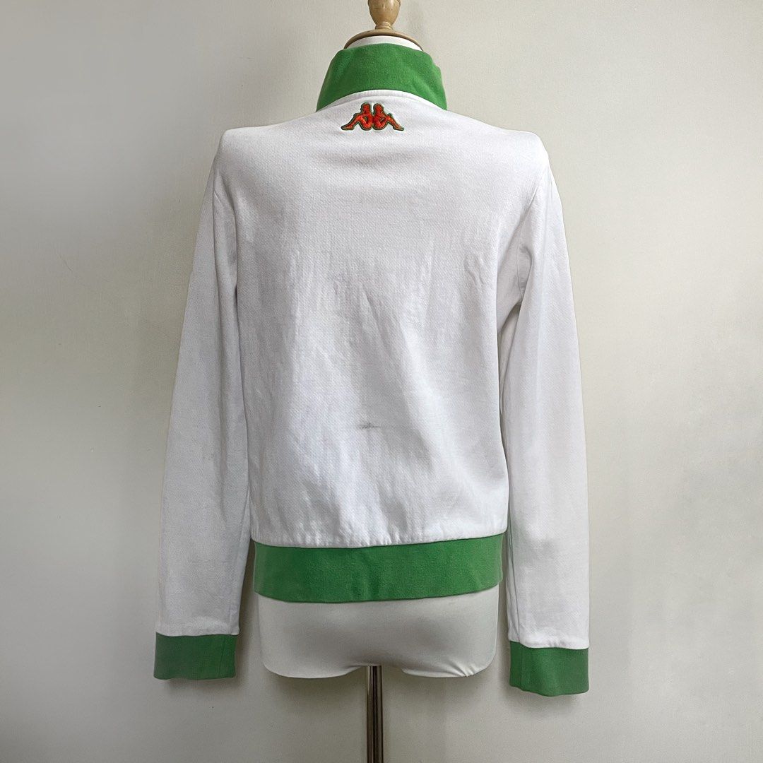 Kappa White Green Track Jacket (Category: Coats, Jackets and Outerwear) located in Las Pinas. Submitted by ultravioletlove (Listing ID 1467759540, Image 2). Description: Length: 22” Pit to pit: 17.5” (laid flat) Sleeves: 19.5” Swipe to see stains (not sure if removable) tags: kappa bomber jacket miss sixty diesel dsquared2 .