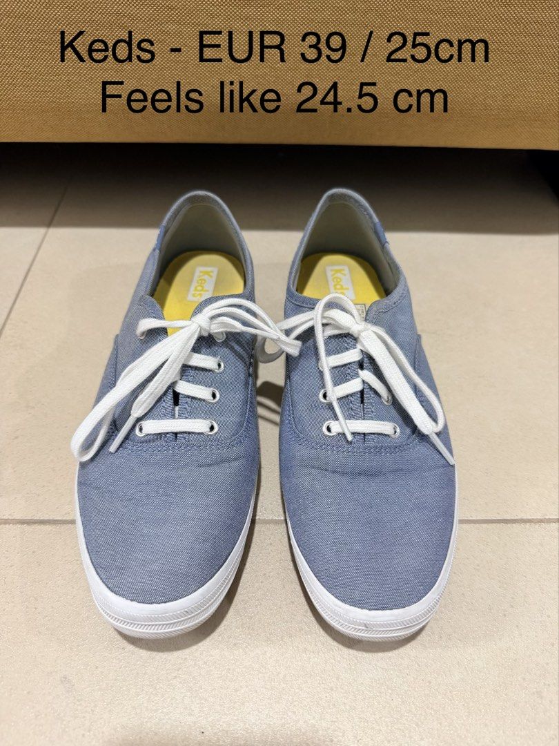 Keds Champion low-top canvass (Category: Sneakers) located in Quezon City. Submitted by milkybutter21 (Listing ID 1467641285, Image 1). Description: - Brand: Keds - Style: Light blue canvas sneakers with white laces and soles - Pop of color: Bright yellow inner lining - Size: US 6.5 / EUR 39 / UK 5.5 / MM 250 (Fits approx. 24.5 cm) - Material: Textile upper and lining, rubber sole - Condition: Clean overall, well-maintained - Origin: Made in Chin