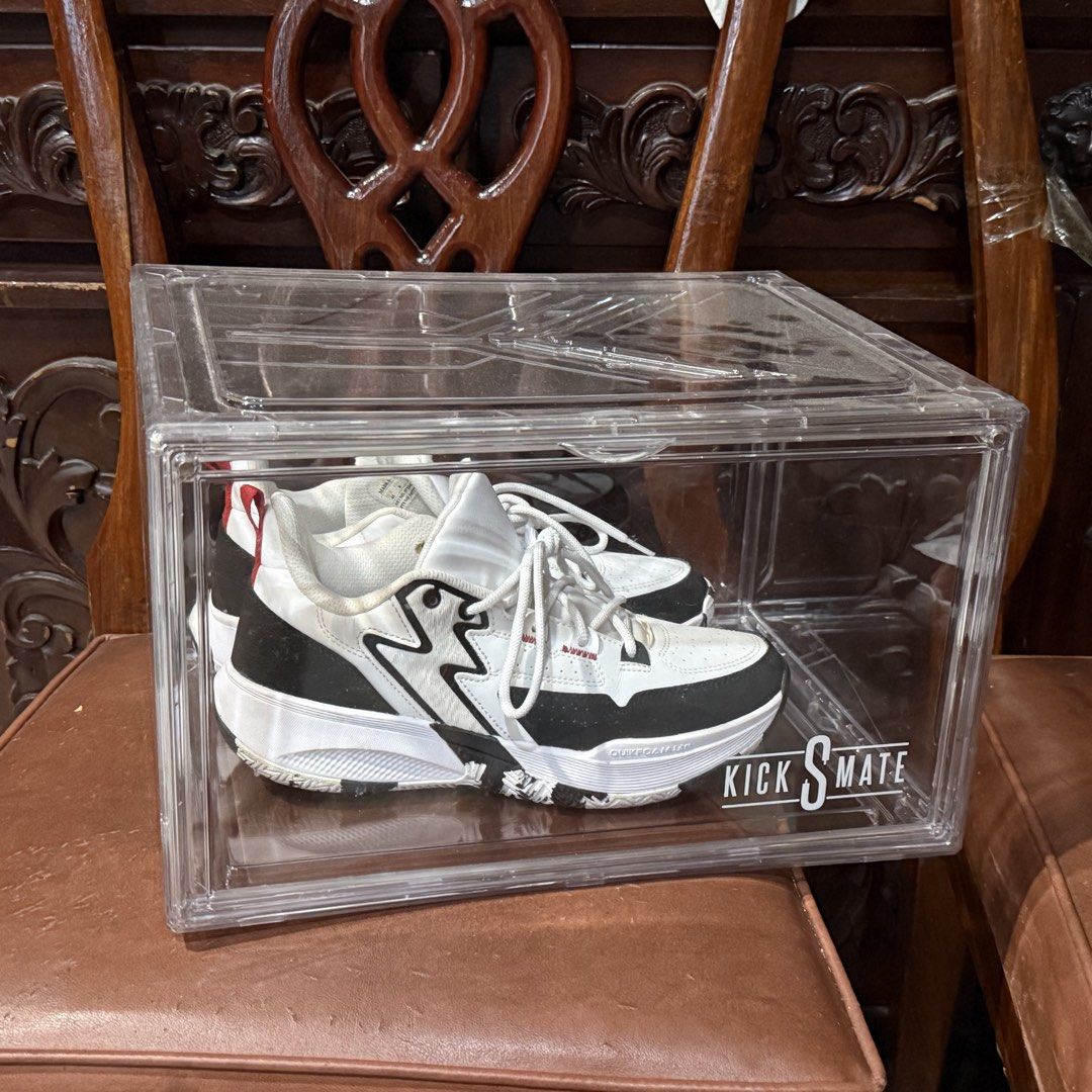 Kicksmate clear shoe storage box with sneakers (Category: Storage Boxes & Baskets) located in Marikina City. Submitted by lovegoeson (Listing ID 1467739115, Image 1). Description: - Brand: Kicksmate (Drop-front clear shoe box) - Features: Smooth magnetic door clasp, dust-proof, sturdy build, and stackable design - shoe organizer only. Shoes not included - Perfect for organizing and flexing your sneaker collection!.