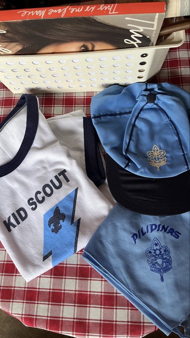 kidscout shirt bandana cap bundle (Category: Babies & Kids Fashion) located in Quezon City. Submitted by dressingroombylech (Listing ID 1467608212, Image 1). Description: fits 6/7 ung shirt ung cap fit sa 5-6 .