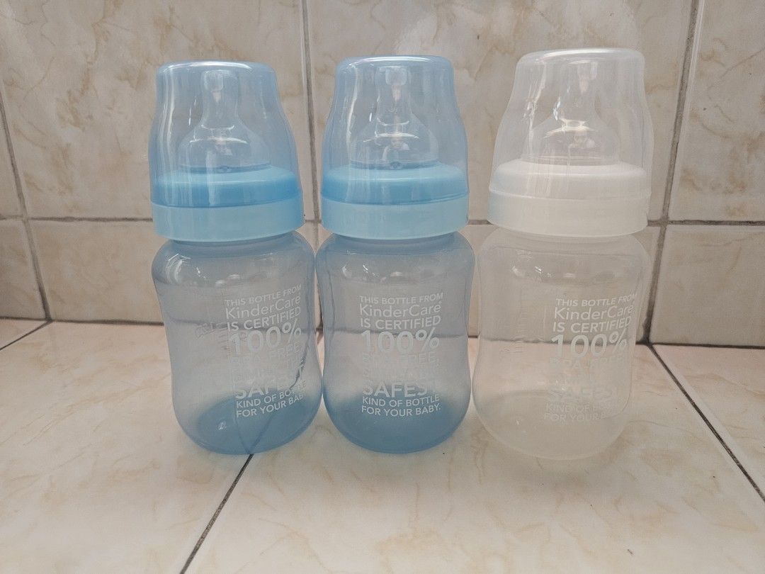KinderCare Baby Bottles (Category: Breastfeeding & Bottle Feeding) located in Quezon City. Submitted by mnderika (Listing ID 1467663345, Image 1). Description: - 2 blue bottles and 1 clear bottle - Nipples were never used. - Bottles were used for storing breast milk only. - Pre-loved and sold as is..
