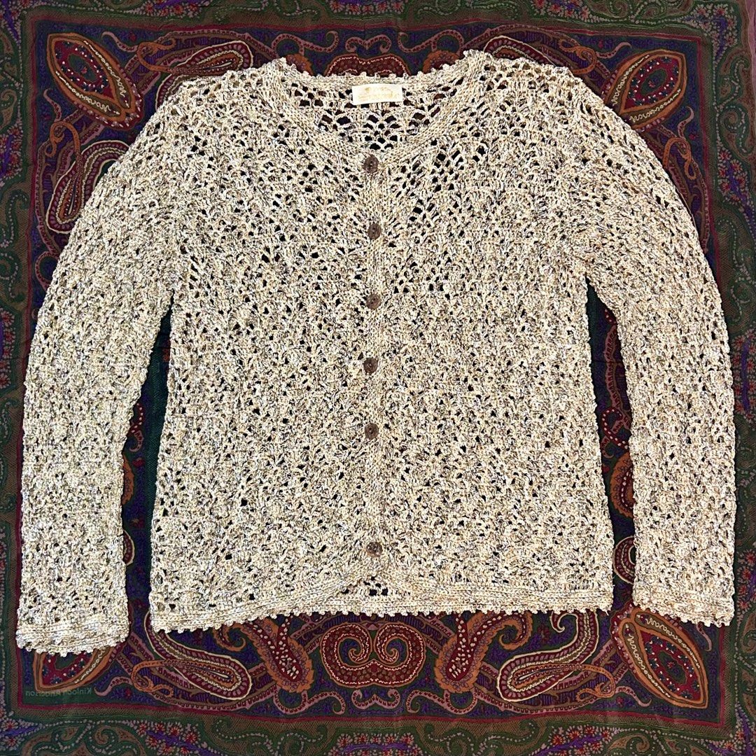 Knitted beige gold cardigan (Category: Others Tops) located in Manila. Submitted by youarepaintedyouth (Listing ID 1467754825, Image 1). Description: .