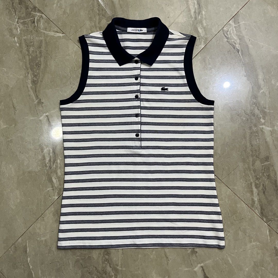 LACOSTE SLEEVELESS STRIPE STRETCH PIQUE (Category: Luxury Apparel) located in Marikina City. Submitted by arniejane23 (Listing ID 1467689654, Image 1). Description: LACOSTE SLEEVELESS STRIPE STRETCH PIQUE SIZE 38 on tag DIMENSION width - 18 length - 23.5 NO ISSUE/NO FLAWS EXCELLENT CONDITION!! 📩📩📩.