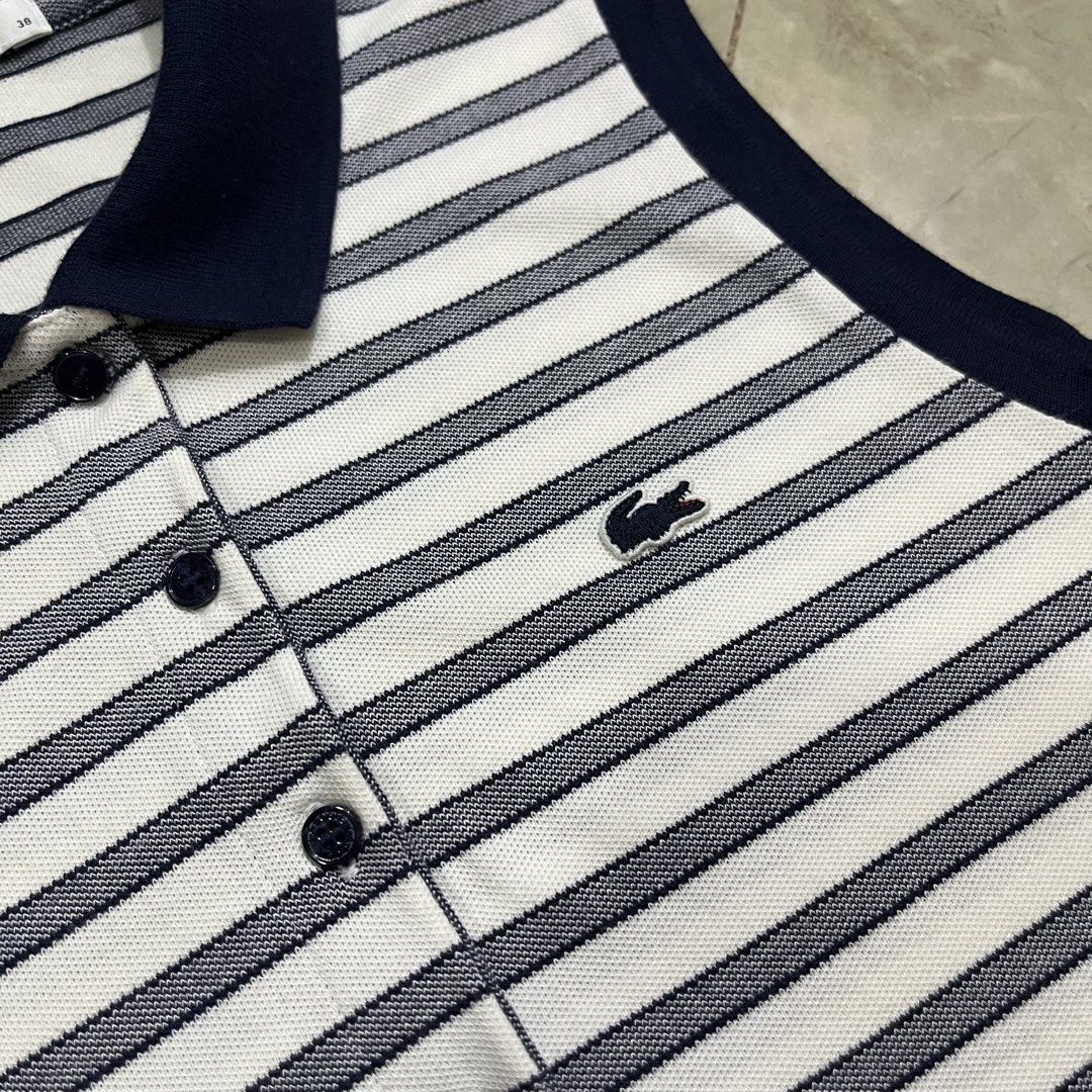 LACOSTE SLEEVELESS STRIPE STRETCH PIQUE (Category: Luxury Apparel) located in Marikina City. Submitted by arniejane23 (Listing ID 1467689654, Image 3). Description: LACOSTE SLEEVELESS STRIPE STRETCH PIQUE SIZE 38 on tag DIMENSION width - 18 length - 23.5 NO ISSUE/NO FLAWS EXCELLENT CONDITION!! 📩📩📩.