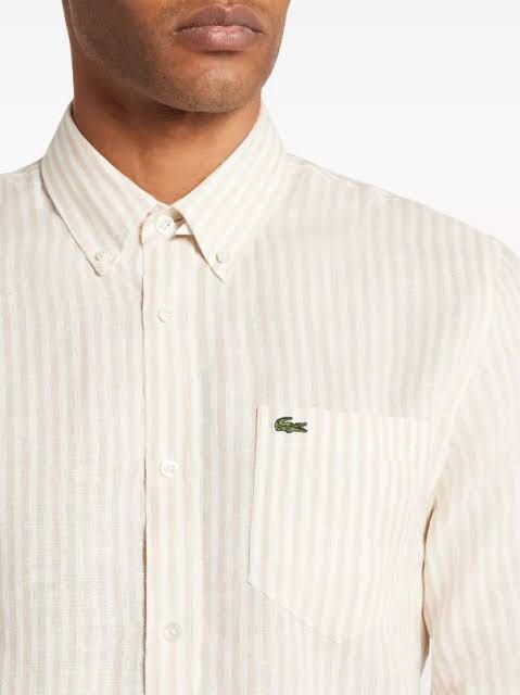 Lacoste striped linen shirt (Category: Tshirts & Polo Shirts ) located in Pasig City. Submitted by ecrz19 (Listing ID 1467767454, Image 1). Description: Lacoste striped linen shirt Brand new with tag Size is medium Rfs: pinabili sa US pero too big pala for me.