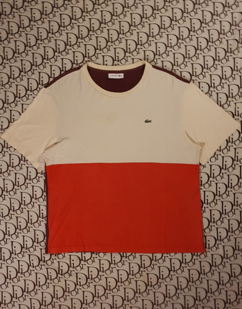 Lacoste tshirt beige multicolor (Category: Tshirts & Polo Shirts ) located in San Fernando. Submitted by retro.district. (Listing ID 1467819000, Image 1). Description: - Lacoste beige tshirt multicolor color block - Size: Medium - Condition: Excellent - No issue - Color Rate: 9.5/10.