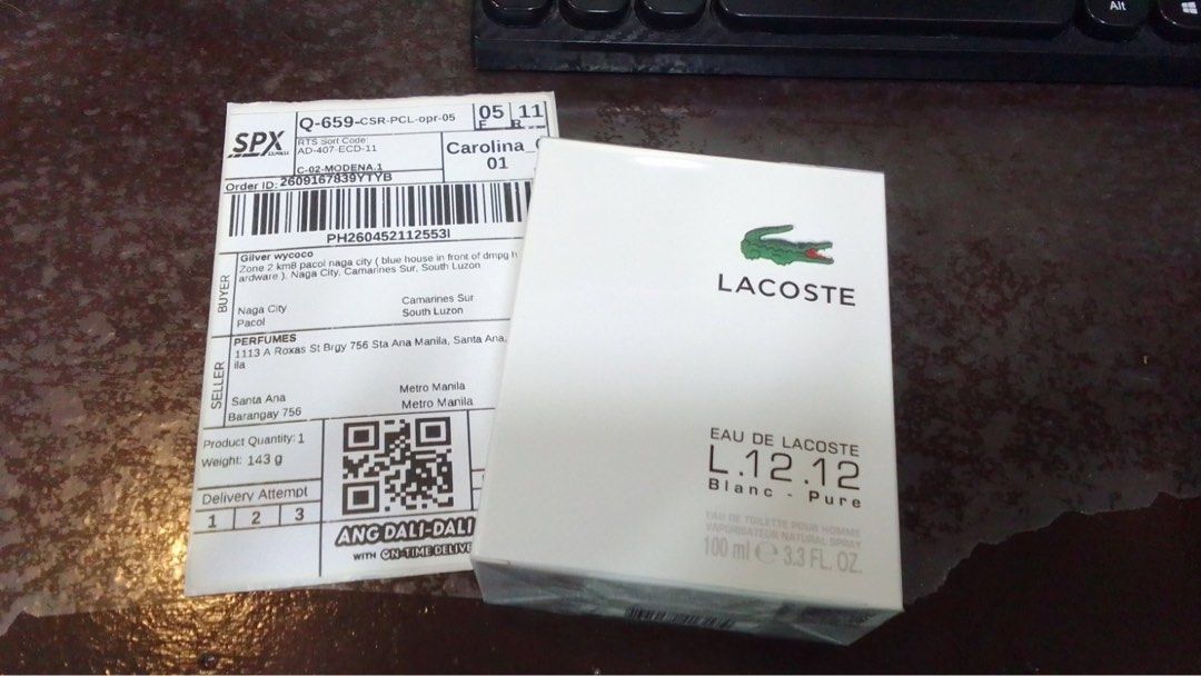 Lacoste white . Shipping via orange app (Category: Fragrance & Deodorants) located in Manila. Submitted by 4elsperfumes (Listing ID 1467780304, Image 1). Description: .