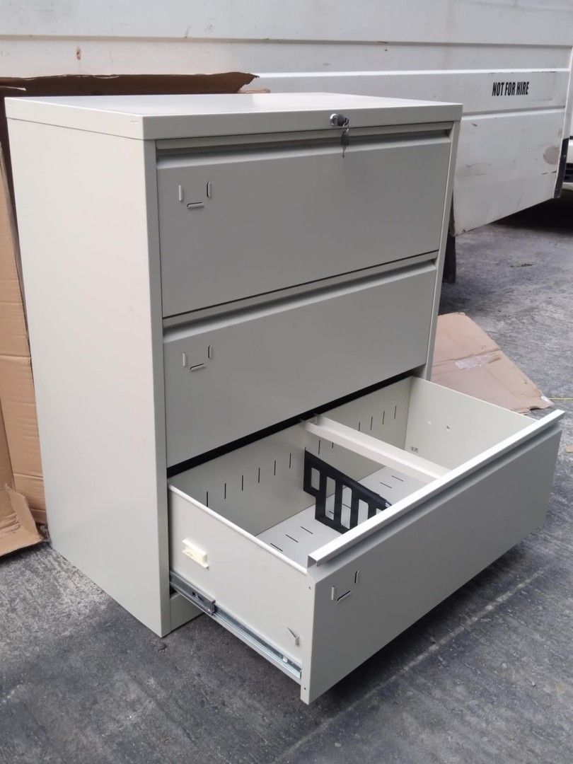 Lateral Filing Cabinet 3-Layer (Category: Shelves, Cabinets & Racks) located in Binan City. Submitted by mark.365 (Listing ID 1467827318, Image 2). Description: EFL-3 LATERAL FILING CABINET Beige 3-LAYER L-90. D-45. H-103cm P8,500. (Discounted Price).