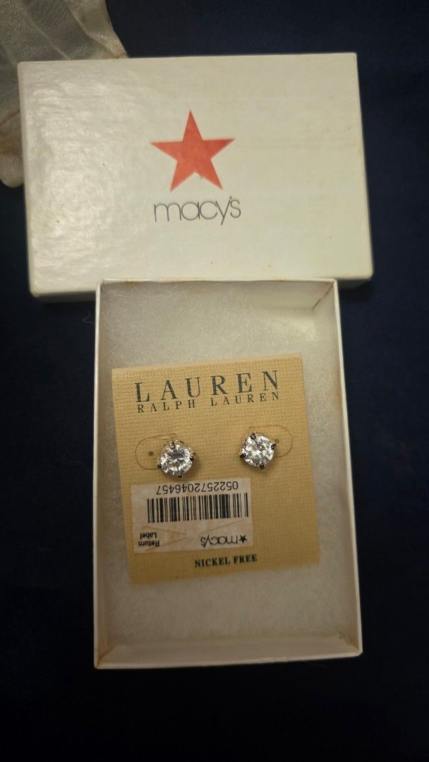 Lauren Ralph Lauren Solitaire Stud Earrings Macy's (Category: Earrings) located in Manila. Submitted by ysabellesthings (Listing ID 1467652902, Image 2). Description: - Brand: Lauren by Ralph Lauren - Condition: Brand new, unworn, and still attached to the store card. only stored. - Inclusions: Original Macy's gift box and display card - Retail Price: $36.00.