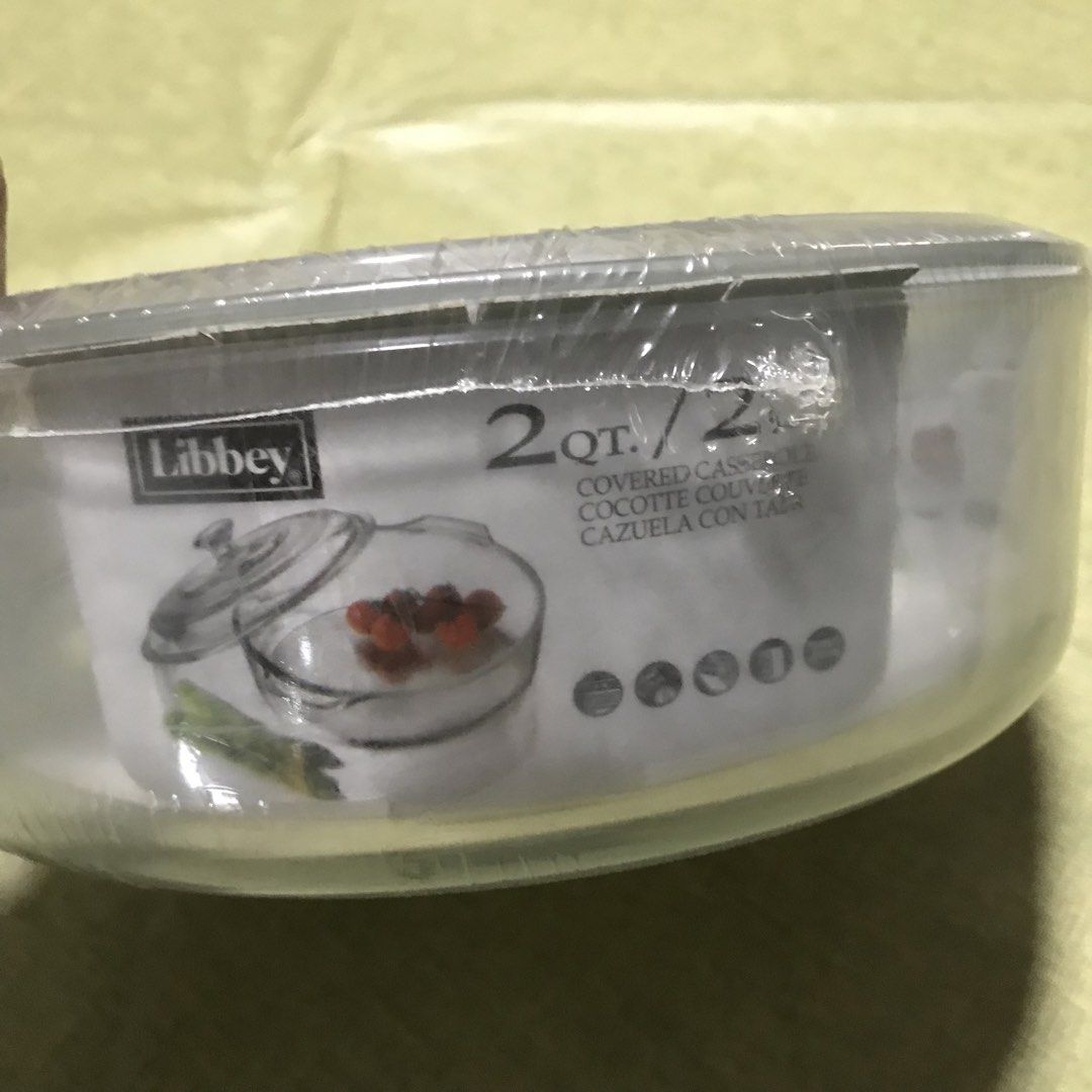 Libbey Baker's Basics 2 Qt Glass Covered Casserole Dish (Category: Cookware & Accessories) located in Manila. Submitted by magimi (Listing ID 1467752720, Image 1). Description: - Brand: Libbey Baker's Basics - Capacity: 2 quarts - Condition: Brand new, still wrapped in original plastic packaging - Includes: Clear glass casserole dish with matching glass lid - Versatile: Safe for oven, microwave, refrigerator, and freezer - Easy cleaning: Dishwash