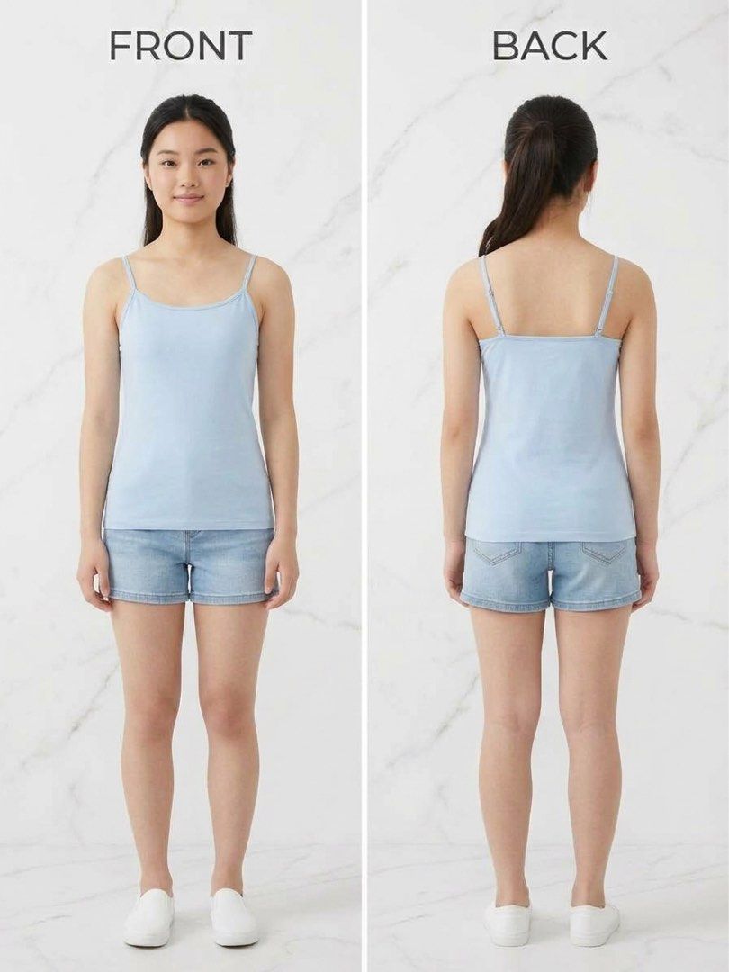 Light Blue Cami Top (Category: Sleeveless) located in Makati City. Submitted by bright.atiz0104 (Listing ID 1467646491, Image 2). Description: - Color: Light blue - Adjustable thin shoulder straps for a custom fit - Scoop neckline with a flattering fitted silhouette - Length: Hits above at the hip - Fabric: Soft, stretchy cotton - Styling: Great for layering or wearing on its own with shorts.