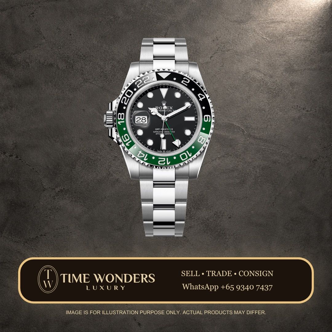 Like New September 2022 Rolex GMT-Master II Sprite Oyster 126720VTNR 126720 (Category: Watches) located in Singapore. Submitted by timewondersluxury (Listing ID 1467634575, Image 1). Description: Brand: Rolex Model: 126720VTNR Condition: Like New Dial: Black Case Diameter: 40mm Movement : Automatic Material: Stainless Steel Bracelet: Stainless Steel Original Box: Yes Original Cert/Papers: Yes Dated: September 2022 Warranty: AGENT INTERNATIONAL WA