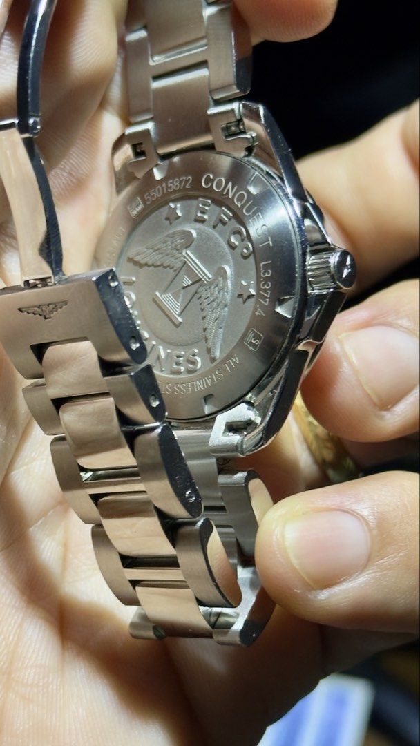 Longines Conquest Quartz movement (Category: Luxury Watches) located in Manila. Submitted by noblebird_a9271e (Listing ID 1467827835, Image 1). Description: location: Tondo Manila price: 25k condition: good, minor scratches on bezel and bracelet. complete with box warranty card. 34mm women size quartz from: lucerne-solaire.