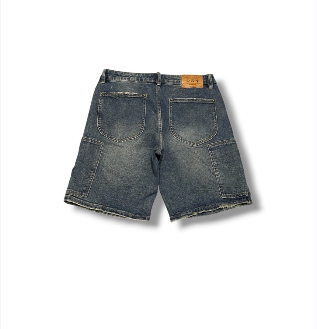 Louis Vuitton Embroid Denim Shorts (Category: Luxury Apparel) located in Bulacan. Submitted by sanjisthrift (Listing ID 1467786316, Image 1). Description: Width 34 Length 20 Excellent Condition 9/10.