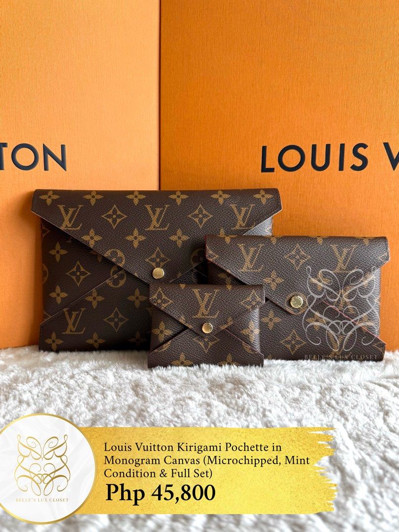 Louis Vuitton Kirigami Pochette in Monogram Canvas (Category: Luxury Bags & Wallets) located in Paranaque City. Submitted by belles_lux_closet (Listing ID 1467667133, Image 1). Description: AUTHENTIC KIRIGAMI POCHETTE IN MONOGRAM CANVAS (Microchipped, Mint Condition & Full Set) ✅ 100% Guaranteed Authentic ✅ Microchipped ✅ Mint Condition, Rank A ✅ Comes with small, medium, and large pouches, dust bag; and box! ✅ Legit seller ✅ Selling for only Php