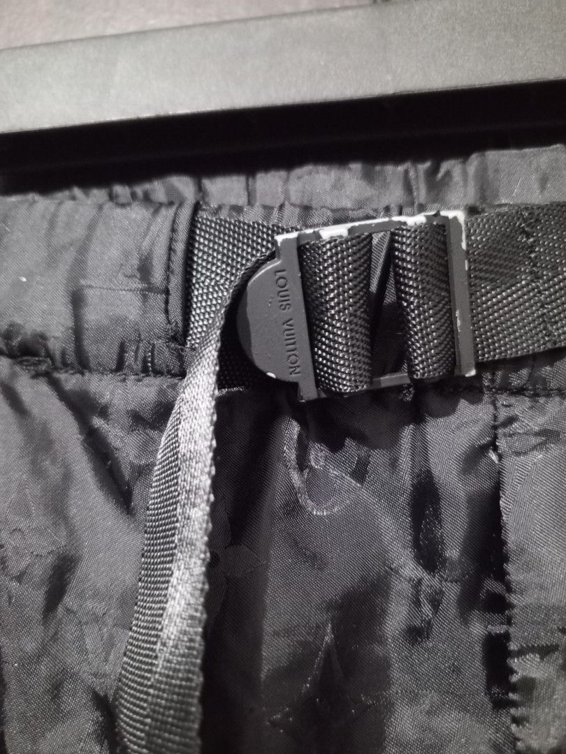 Louis Vuitton Shadow Monogram Nylon Easy Track Pants (Category: Luxury Apparel) located in Santa Maria. Submitted by paulo-garcia21 (Listing ID 1467715163, Image 3). Description: size 40 on tag waist 29 to 36 length 38 hem 8 inseam 27 L.O 11.5 excellent condition minimal flaws at the lace at the bottom (See last 2 pics for issue).