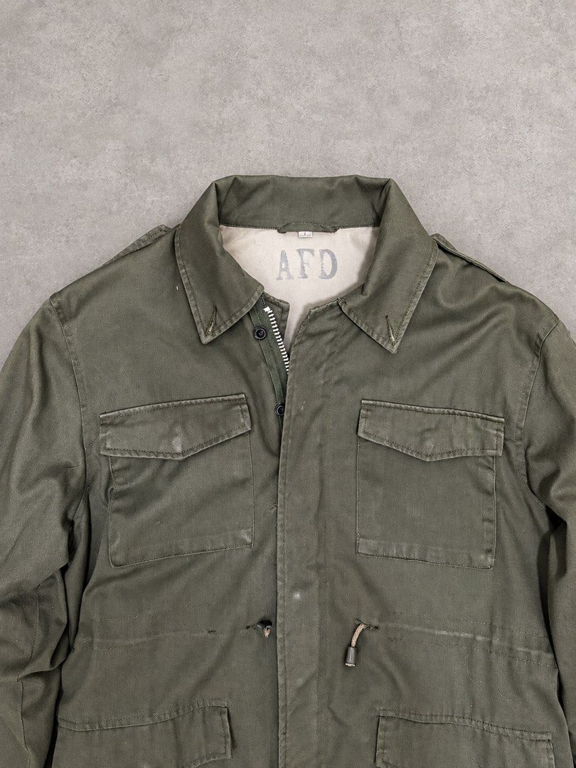 M51 Field Jacket / Military Jacket (Category: Coats, Jackets and Outerwear) located in San Fernando. Submitted by peachboy_ (Listing ID 1467802622, Image 2). Description: Vintage M51 Field Jacket / Military Jacket Brand: Unknown, “AFD” tag Size Tag: L Bought from menswear memoirs, but sadly doesn’t fit me. Issue: Missing 1 button near the collar. Approx. Size Front Length: 28.3in Back Length: 30in Pit to pit: 23in Sleeve til cuff: 25.5in Angeles 