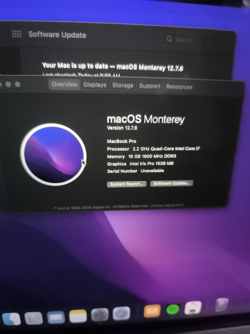 MacBook Pro 15 inch Intel Core i7 16GB RAM (Category: Laptops & Notebooks) located in Quezon City. Submitted by thehouseofclassics (Listing ID 1467609505, Image 2). Description: Macbook pro 2015 i7 Working All keys working Camera working Core i7 16gb monterey Intel iris pro Cycl count 76 (change the battery already years ago) Can login logout apple id Working for browsing and office editing Unit and charger Issue: Serial unavailable Cant activate