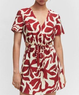 Mango Red Floral Print Cutout Romper Size XS (Category: Rompers) located in Manila. Submitted by m.south (Listing ID 1467736077, Image 1). Description: - Brand: Mango - Size: XS - Design: Red and off-white floral pattern with V-neck and short sleeves - Features: Waist cutouts with adjustable drawstring tie - Material: Lightweight fabric, ideal for warm weather and vacations - Condition: Worn a few times, washed, and well-maintained.