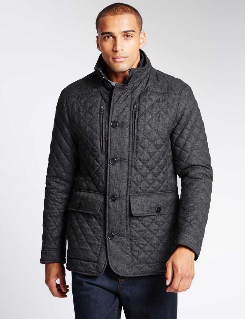 Mark & Spencer Quilted Winter Zip-Up With Button Closure Coat Jacket (Category: Coats, Jackets and Outerwear) located in Santa Maria. Submitted by mjgaragesale (Listing ID 1467724877, Image 1). Description: Mark & Spencer Quilted Winter Zip-Up With Button Closure Coat Dark Grey Jacket ◉ Condition: 9.6/10 ◉ Size Medium on tag Best fit Large ◉ Dimensions: W23 L30 ◉ 2 side slit pocket with multiple front pockets and 1 inside pocket ◉ Adjustable cuff