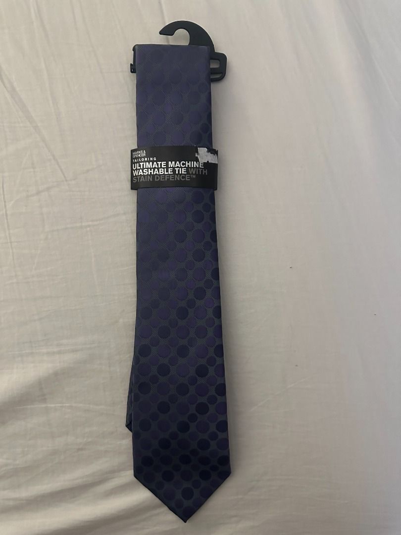 Marks & Spencer Tailoring Ultimate Machine Washable Tie (Category: Ties) located in San Juan City. Submitted by looneyc (Listing ID 1467627328, Image 2). Description: - Brand: Marks & Spencer - Design: Purple and blue tones with polka dot pattern - Width: Standard width necktie - Features: Machine washable with stain defence technology - Condition: Brand new with original paper band and plastic hanger tag attached - Ideal for: Work, office, or fo