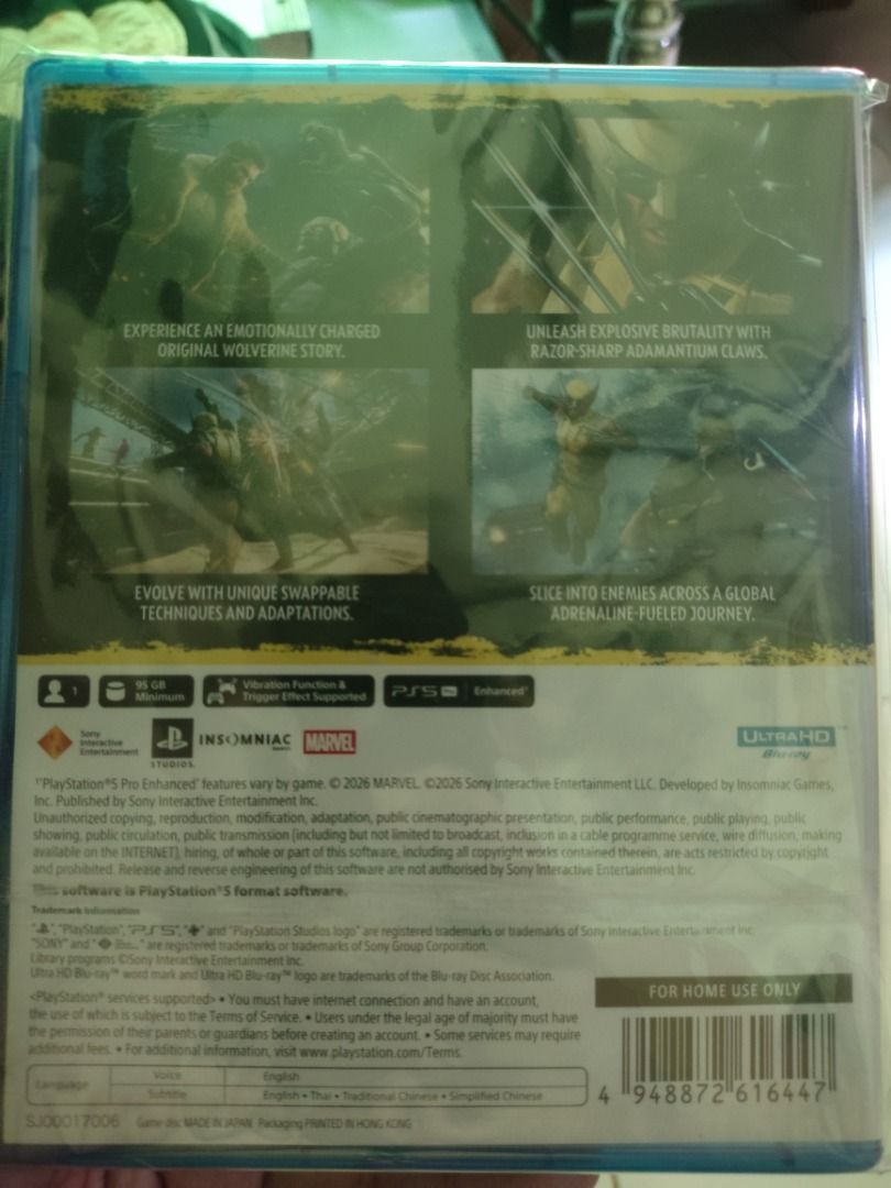 Marvel Wolverine PS5 Game (Category: PlayStation) located in Caloocan City. Submitted by trance990 (Listing ID 1467744428, Image 2). Description: - Title: Marvel's Wolverine for PlayStation 5 - Condition: Brand new, physical disc sealed in original plastic wrap - Bonus: Includes initial premium inside bonus content - Developer: Insomniac Games (Action Adventure) - Region Code: SJOO017006 - Supported Languages: English, Thai, Traditional Chinese, 