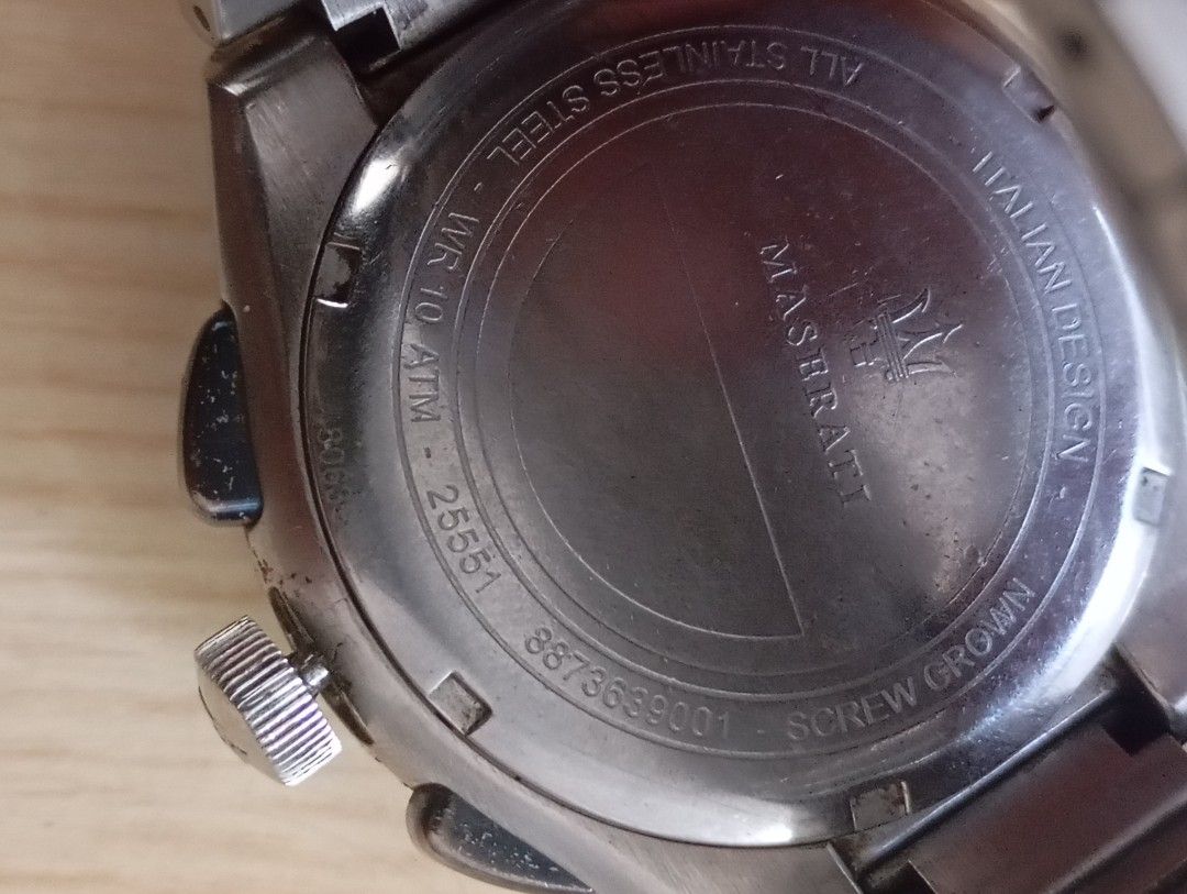 Maserati (Category: Men's Watches) located in Las Pinas. Submitted by quick_deals_great_finds2 (Listing ID 1467640591, Image 3). Description: Original good working condition Quartz with battery 42mm large fits wrist 6.8 inches.