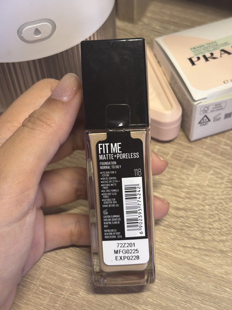 Maybelline Fit Me Matte + Poreless Foundation 118 (Category: Makeup) located in Davao. Submitted by mielle_888 (Listing ID 1467633296, Image 2). Description: ‼️ Just bought sa watsons and pumped twice‼️ - Shade: 118 - Finish: Matte and poreless - Skin Type: Normal to oily skin - Size: 30 ml bottle - Protection: SPF 22 PA++ - Performance: Up to 16 hours of oil control .