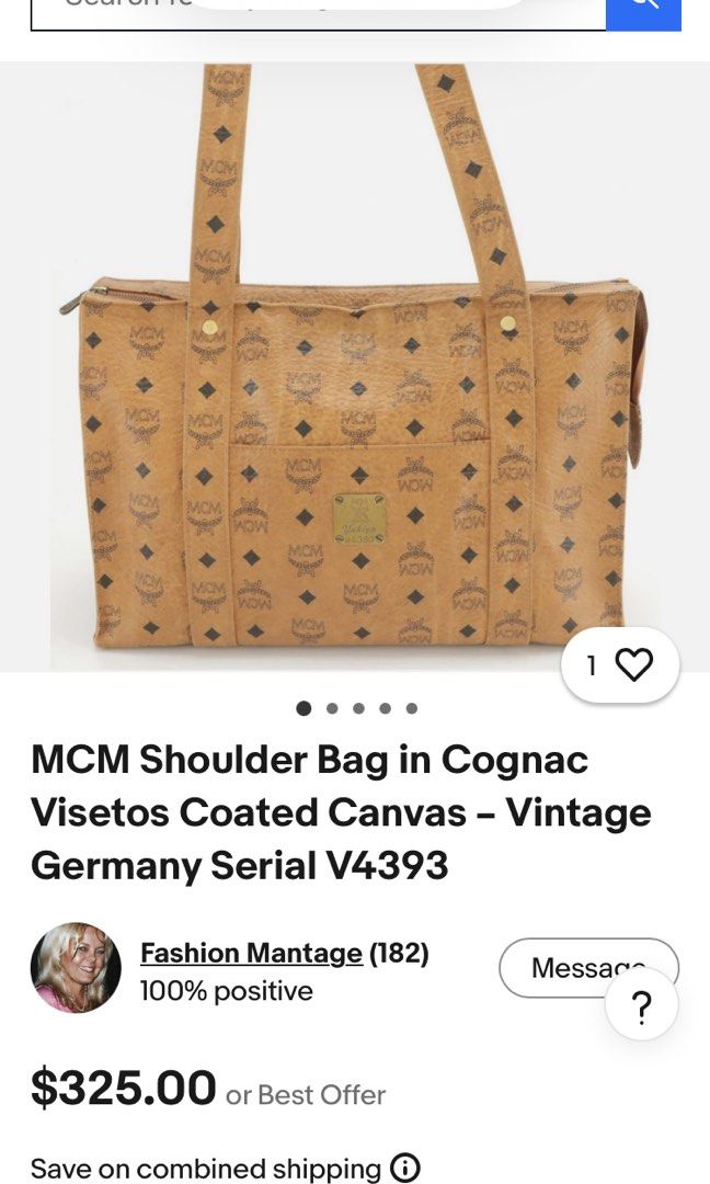 MCM COGNAC VISETOS COATED CANVAS SHOULDER BAG (Category: Tote Bags) located in General Mariano Alvarez. Submitted by adonid (Listing ID 1467646488, Image 2). Description: MCM COGNAC VISETOS COATED CANVAS SHOULDER BAG GOOD CONDITION NORMAL SIGN OF USAGE ONLY .