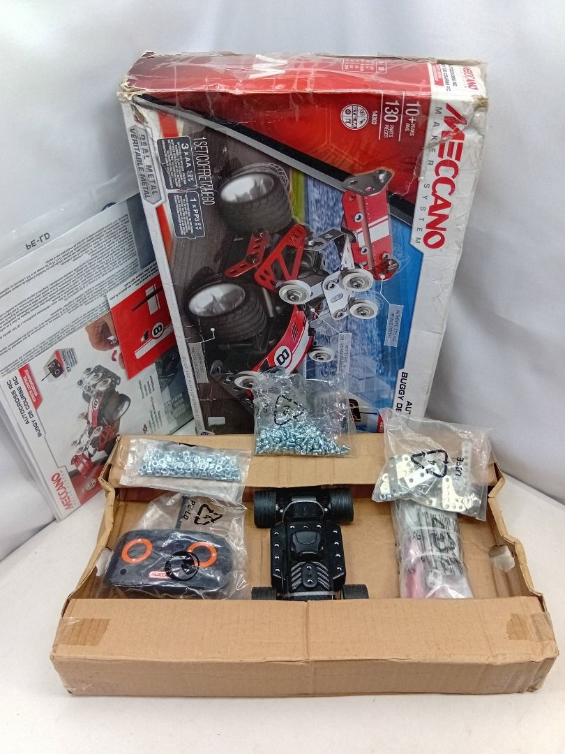 Meccano Maker System Autocross Spin Master R/C Buggy (Category: Remote Control Toys) located in Quezon City. Submitted by ToyzzKoleksyon (Listing ID 1467631777, Image 2). Description: Authentic/Branded. -Power Requirements: Requires 3 AA batteries for the vehicle and 1 PP3 (9V) battery for the remote control (not included) -Price: 700 -Condition: AS IS. New. OLD STOCK. -Issue: NOT TESTED -What you see is what you get. -Please check photos for iss