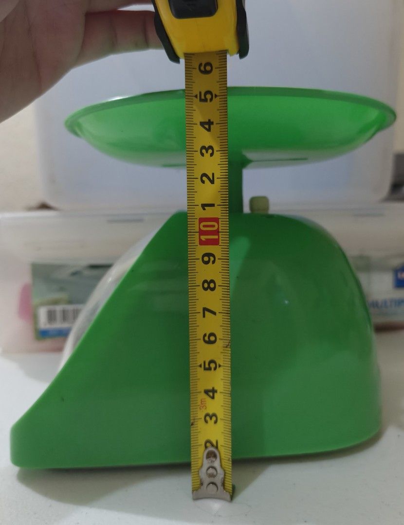 Mechanical Kitchen Weighing Scale (1kg) (Category: Cookware & Accessories) located in Las Pinas. Submitted by maryaaa___decluttering (Listing ID 1467651705, Image 3). Description: - Authentic Made in Japan mechanical kitchen scale - Vibrant retro green color with clear analog dial - Maximum capacity: 1kg with 5g graduation - Includes a removable top tray for hassle-free measuring - Compact size: stands roughly 16cm tall, great for small counterto