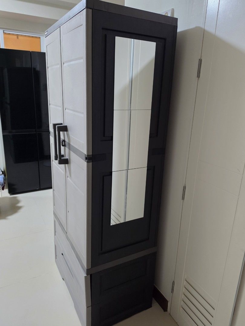 Megabox Wardrobe Cabinet with 2 Drawers (Category: Shelves, Cabinets & Racks) located in Pasay City. Submitted by estates_liquidation (Listing ID 1467607156, Image 2). Description: for sale good as new 2nd hand free side mirror what you see is what you get 3k for pick up only: acacia estates.