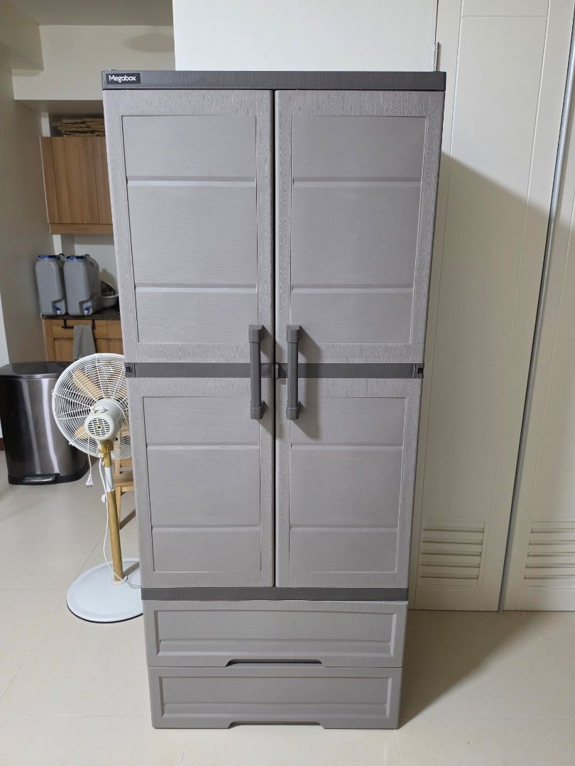 Megabox Wardrobe Cabinet with 2 Drawers (Category: Shelves, Cabinets & Racks) located in Pasay City. Submitted by estates_liquidation (Listing ID 1467607156, Image 1). Description: for sale good as new 2nd hand free side mirror what you see is what you get 3k for pick up only: acacia estates.