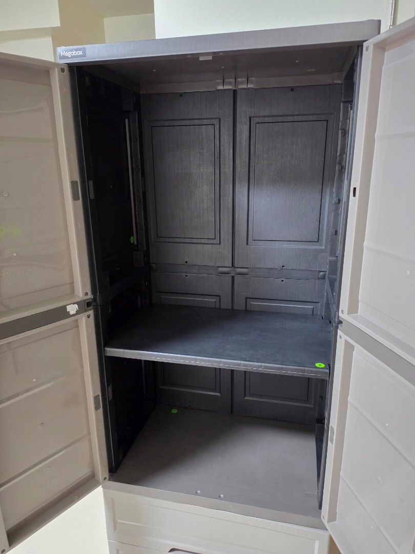 Megabox Wardrobe Cabinet with 2 Drawers (Category: Shelves, Cabinets & Racks) located in Pasay City. Submitted by estates_liquidation (Listing ID 1467607156, Image 3). Description: for sale good as new 2nd hand free side mirror what you see is what you get 3k for pick up only: acacia estates.
