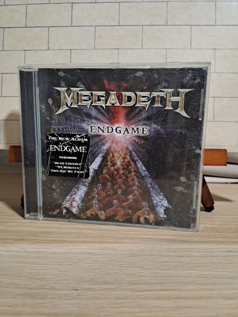 Megadeth Endgame CD Album (Category: CDs & DVDs) located in Las Pinas. Submitted by cobieshop (Listing ID 1467770715, Image 1). Description: - Title: Megadeth - Endgame Audio CD - Packaging: Standard jewel case with minor shelf wear - Special Feature: Front cover hype sticker highlighting 'Head Crusher' and '44 Minutes' - Genre: Classic thrash metal - Condition: Good, ready for your collection.