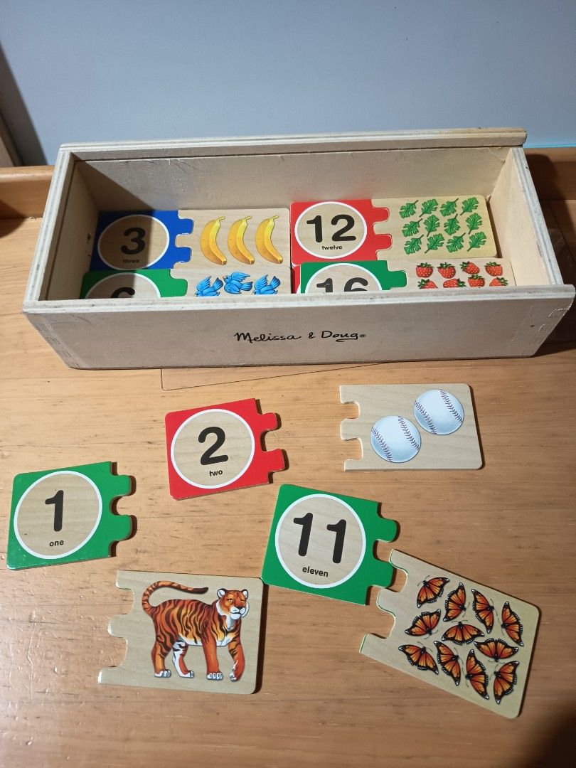 Melissa & Doug Self-Correcting Wooden Number Puzzles Set (Category: Educational & Learning Toys) located in Baguio. Submitted by lovedbyadelard (Listing ID 1467735670, Image 1). Description: Complete set and still in like-new condition. The only issue is with the number 3 piece; aside from that, everything is in great shape. My kids only really used numbers 1–5, and we ended up preferring number charts over puzzles, so this didn't get much use. �