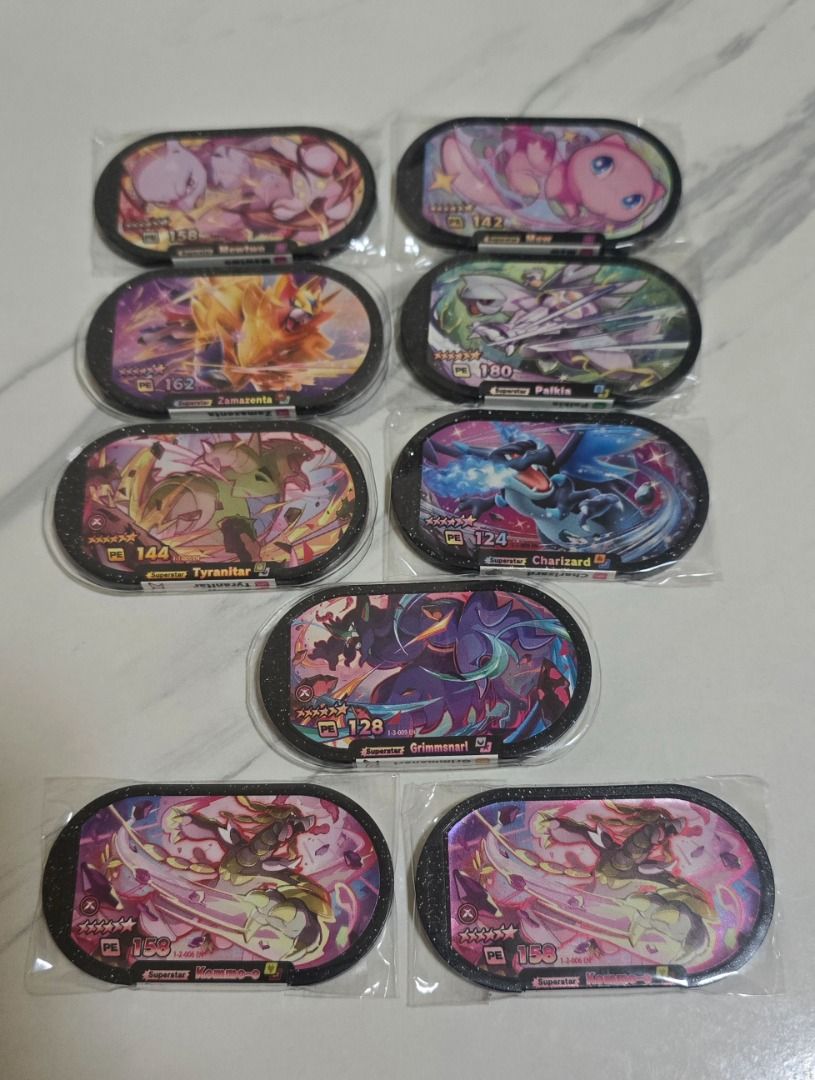 MEZATAG Black Tags (price in description) (Category: Action & Battle Toys) located in Caloocan City. Submitted by kbplays (Listing ID 1467686847, Image 1). Description: ✨ Available Tags - V1 Charizard — ₱500 - V1 Zamazenta — ₱500 - V2 Kommo-o — ₱300 each or 2 for ₱500 - V2 Tyranitar — ₱300 - V3 Grimmsnarl — ₱300 - V1 Mew (MINT) — ₱1,000 - V1 Mewtwo (MINT) — ₱1,000 - V4 Palkia — ₱500 💥 Take-all price: only ₱4,000 for all 9 tags.