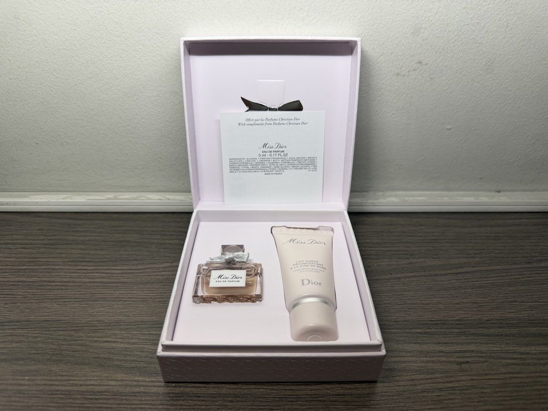 Miss Dior Perfume Collection + Gift Set (Category: Fragrance & Deodorants) located in Manila. Submitted by nieljay (Listing ID 1467758350, Image 2). Description: Inclusions: * Miss Dior Blooming Bouquet 1ml * Miss Dior Essence 1ml * Miss Dior Parfum 1ml * Miss Dior Eau de Parfum Gift Set with Body Lotion (EDP 5ml & 20ml Body lotion) Preferably selling as a complete set 📍Sampaloc, Manila.