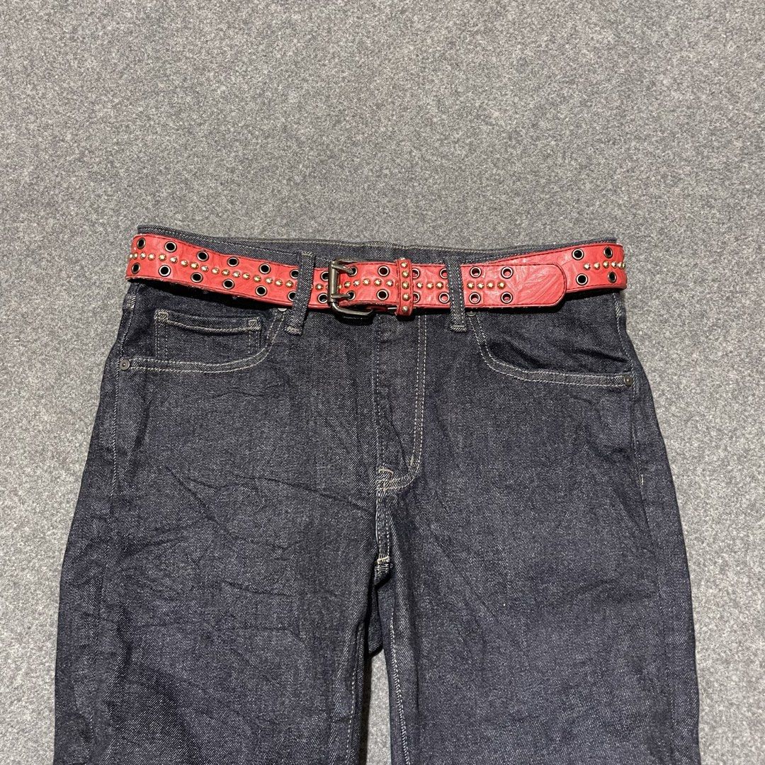 Miss EDWIN - Red Studded Belt (25-34) (Category: Belts) located in Pasig City. Submitted by _rosasass_ (Listing ID 1467738582, Image 2). Description: Authntic excellent condition Waistline 25-34 Length 39.5 inch Width 1.3 inch.