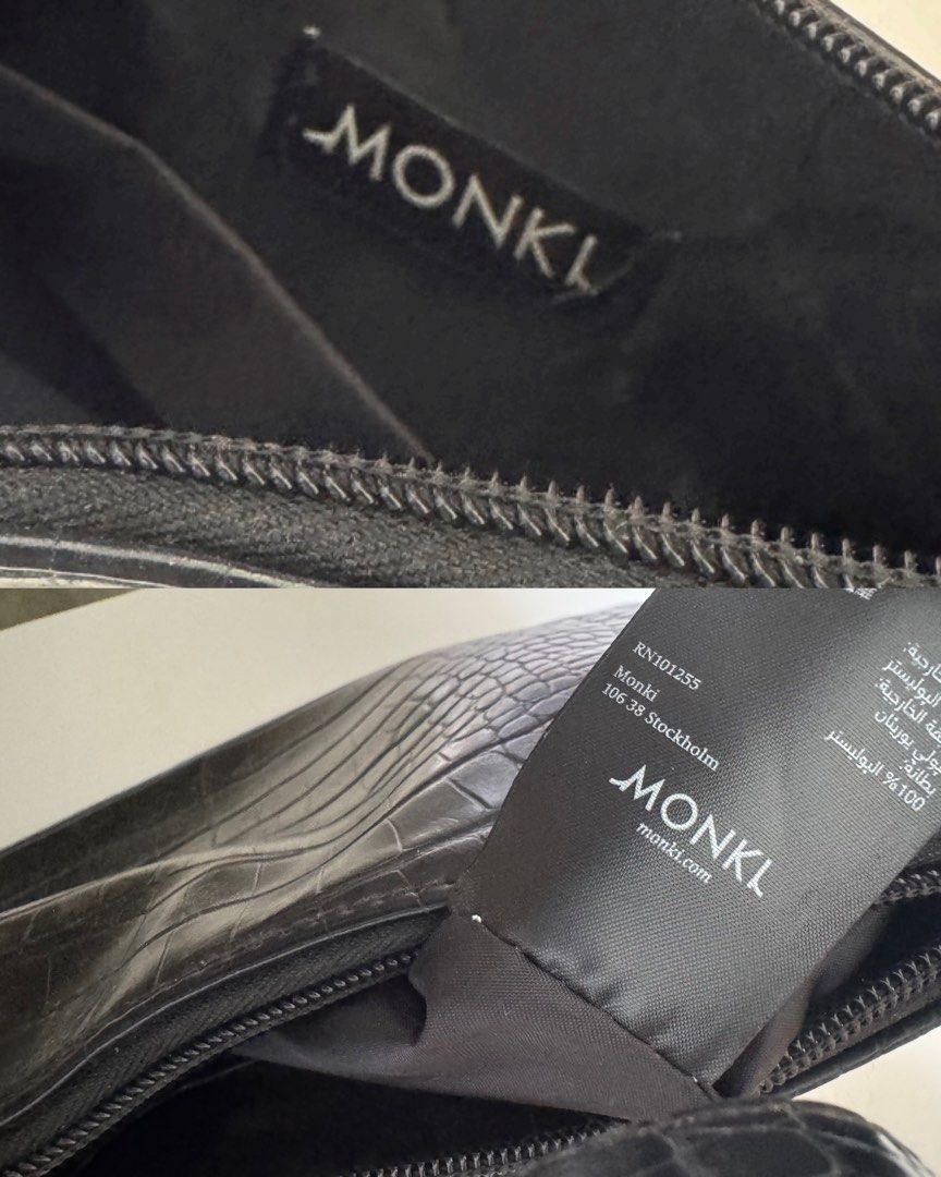 Monki Croc-Embossed Shoulder Bag in Black (Category: Shoulder Bags) located in Las Pinas. Submitted by luxeloveph (Listing ID 1467654854, Image 2). Description: ౨ৎ Material: vegan leather ౨ৎ Condition: 8/10 (body is clean just signs of usage on the hardware) ౨ৎ Dimensions (refer to the last photo): 10” to 11” (w - slightly expandable) x 5.5” (h - deepest part of bag lip) ౨ৎ Adjustable built-in strap ౨ৎ SRP: ₱900 | RFS: decluttering DISCLAIMER: Th