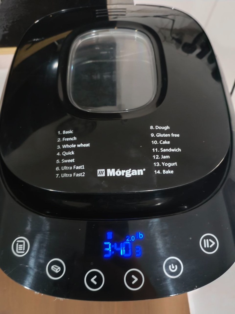 Morgan Automatic Bread Maker (2L) (Category: Breadmakers) located in Ipoh. Submitted by amir_xavier (Listing ID 1467793424, Image 1). Description: Morgan Bread Maker (2L) MBM-DOU20 * Still in good working condition. * Include with non-stick bread pan & kneading blade. * Suitable for making basic, french, whole wheat, dough, gluten-free, cake, sandwich, & bake. * Reason for selling: Rarely used, only bake bread once. Meetup, & Cod Area: Ipoh, Pera