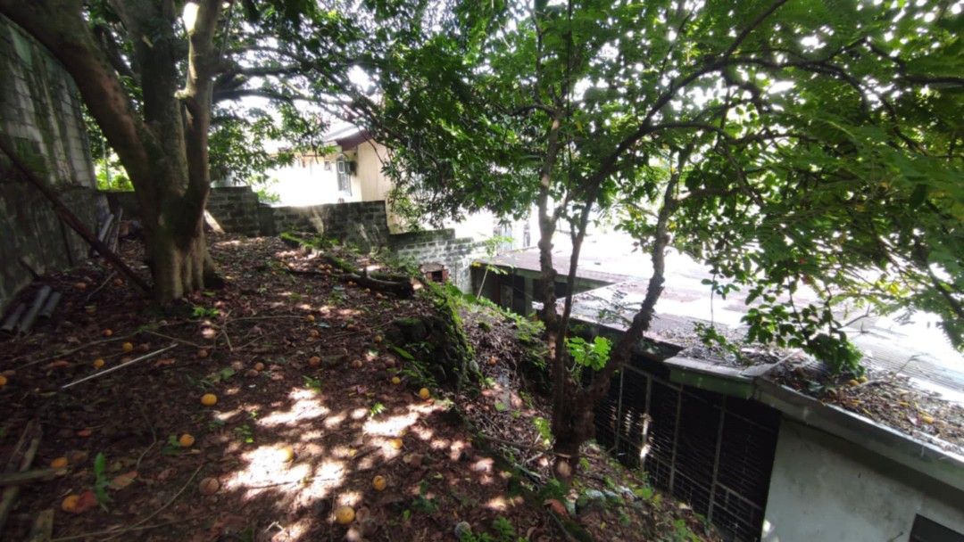 Multi-storey house with yard and garage space (Category: Lot) located in Quezon City. Submitted by epicdragon.28c6f5 (Listing ID 1467611802, Image 3). Description: - Multi-level house layout with a secure front gate and balcony - Convenient open garage area on the ground floor - Dining setup with a patterned tablecloth, vintage sofa, and elegant chandelier included - Scenic outdoor space featuring garden beds, trees, and a block wall fence - RUSH