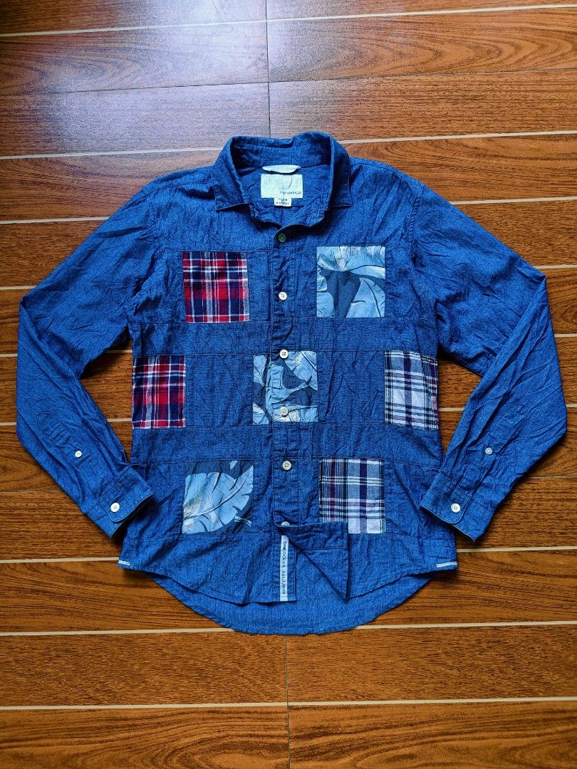 Nanamica Patchwork Button-up Oxford Wind Shirt (Category: Coats, Jackets and Outerwear) located in Davao. Submitted by raymnd89 (Listing ID 1467741877, Image 2). Description: Nanamica Patchwork Button-up Oxford Wind Shirt S: XS on tag, can fit to Medium L: 25-26.5 (longback) W: 19 Color rate: 9.5 or better Excellent condition Already washed Issue: none.