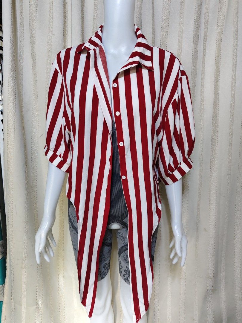 Nautical Vibes Red Striped Button-Down Crop Top (Large) (Category: Coats, Jackets and Outerwear) located in Baguio. Submitted by pisces_beattidue23 (Listing ID 1467633958, Image 2). Description: Nautical Vibes Red Striped Button-Down Crop Top (Large).