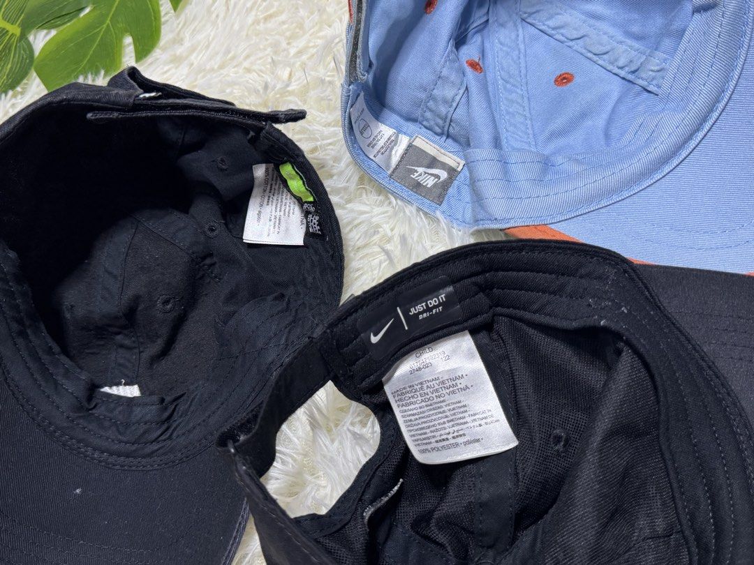 Nike Kids Caps Three take all (Category: Babies & Kids Fashion) located in Dagupan City. Submitted by iamrannflores (Listing ID 1467626175, Image 2). Description: - Bundle includes 3 Nike caps for kids (2 black, 1 light blue with orange trim) - Adjustable back straps for a customizable and secure fit - Ideal for everyday casual wear, outdoor play, and sun protection - Various sizes suitable for toddlers and children - Comfortable material mix inc