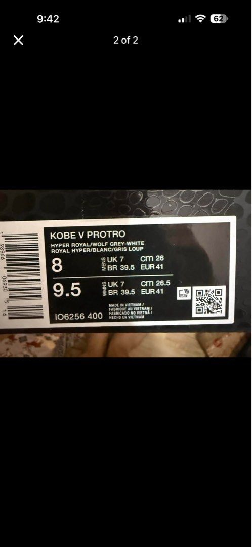 Nike Kobe V Protro LA Dodgers (Category: Sneakers) located in Paranaque City. Submitted by dainskicks (Listing ID 1467749053, Image 2). Description: - Model: Nike Kobe V Protro - Colorway: Hyper Royal / Wolf Grey / White - Size: Men's US 8 / Women's US 9.5 - Condition: Brand New In Box (BNIB), never worn - Inclusions: Original packaging and extra sets of laces (red and white/red patterned) - 100% authentic and ready to ship/meet up.