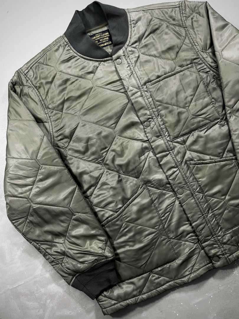 Okonkwo MFG Co. M-65 Inner Lining Quilted Jacket (Category: Coats, Jackets and Outerwear) located in Baguio. Submitted by highland.archives (Listing ID 1467776686, Image 2). Description: Okonkwo MFG Co. M-65 Inner Lining Quilted Jacket Pristine condition Size tagged: XXL Width: 24" Length: 29" Shoulders: 19" Sleeve length: 25.5" Hem: 25".