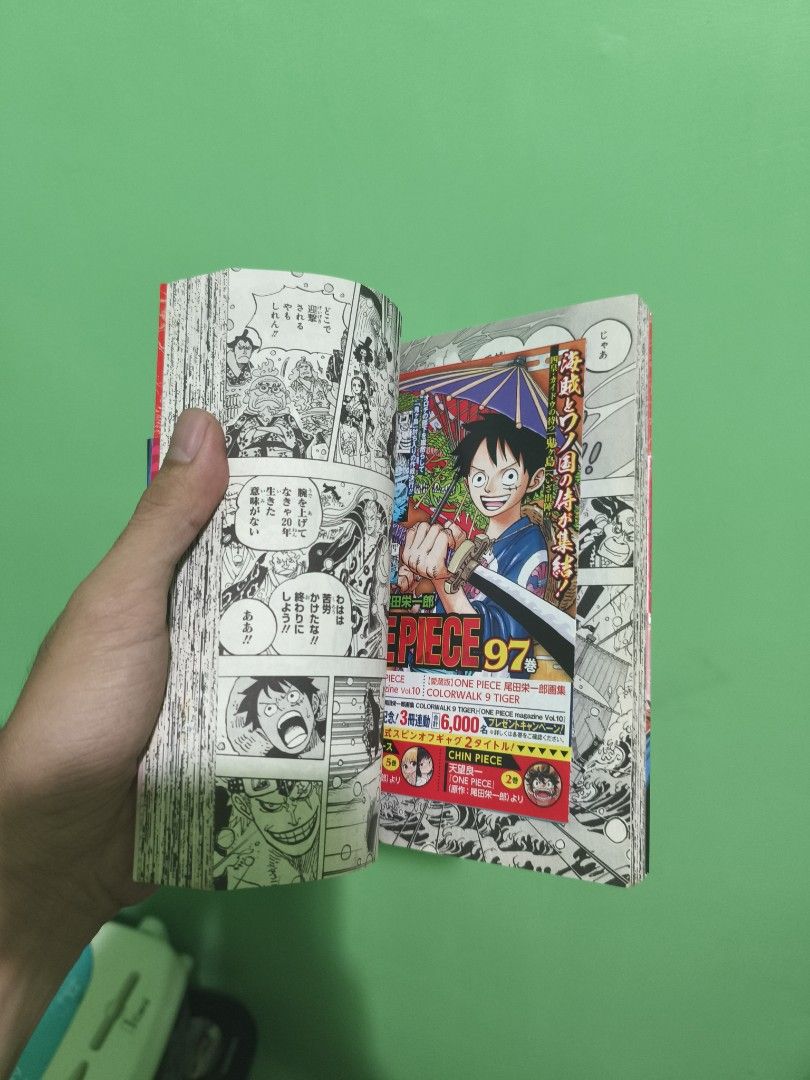 ONE PIECE 97 Manga (Category: Comics & Manga) located in Muntinlupa City. Submitted by prime_finder (Listing ID 1467639386, Image 3). Description: ONE piece Manga 97 Good as New no tears no folds walang kasamang Card Japanese po..