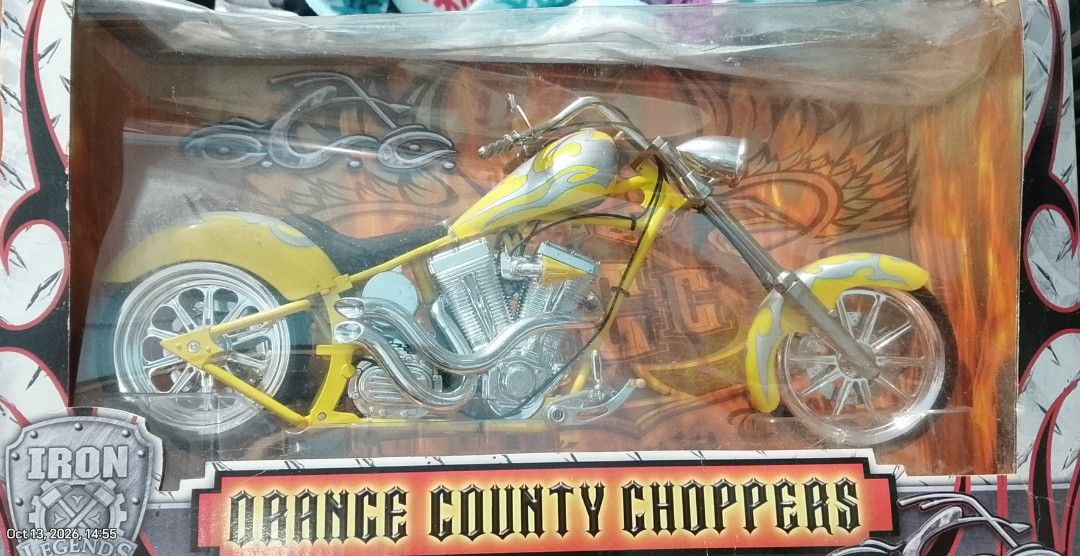 Orange County Choppers - Iron Legends (Category: Vehicle & Diecast Models) located in Manila. Submitted by amomof3at41 (Listing ID 1467665227, Image 1). Description: orange county choppers yellow and silver custom chopper die - cast motorcycle model from the Iron Legends series by Toy Zone.