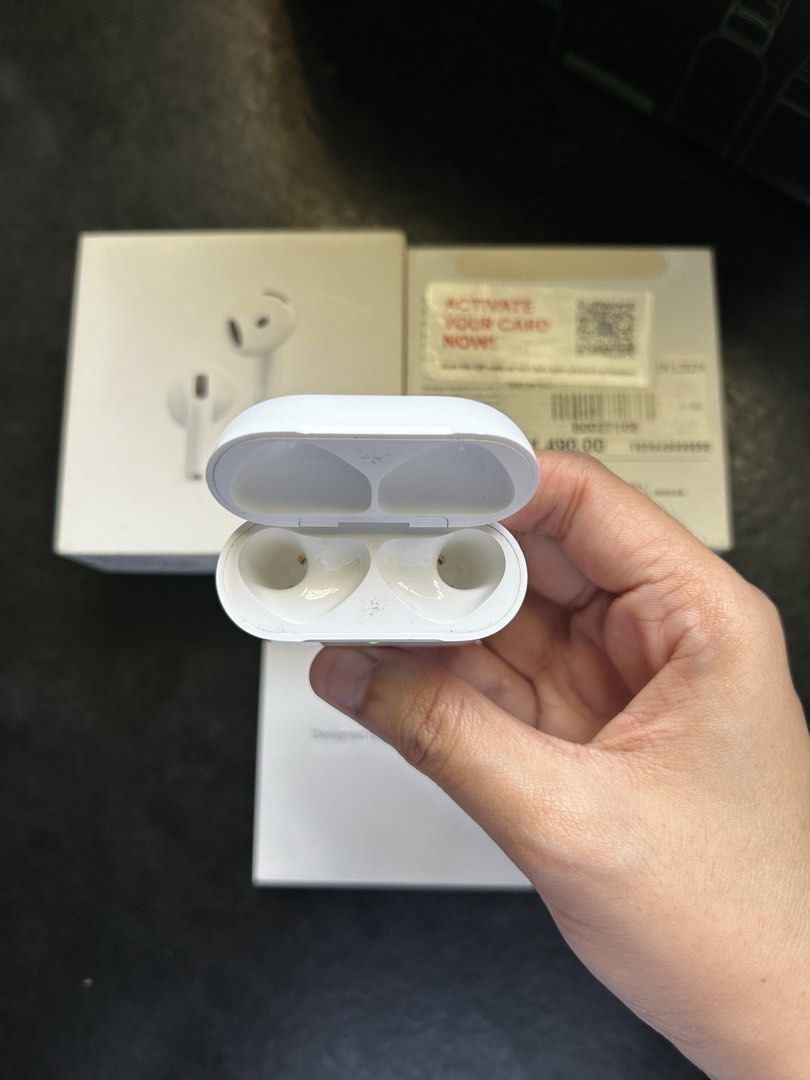original airpods gen 4 ANC (CHARGING CASE ONLY) (Category: Earphones) located in Caloocan City. Submitted by aj_theaa (Listing ID 1467683219, Image 2). Description: Selling Airpods Gen 4 ANC CHARGING CASE ONLY. ₱2500 slightly nego * compatible with A3056, A3055, A3057 * 100% Original Apple Airpods * will send the serial number for interested buyers. * Perfectly working, no hidden issues. * please make sure that your unit is original. Shipping: La